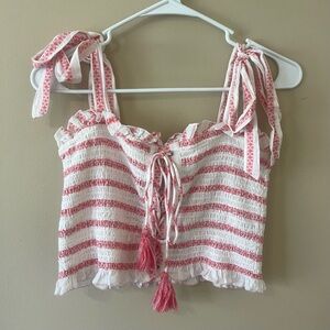 NWOT Smocked Free People Tie Sleeve Top